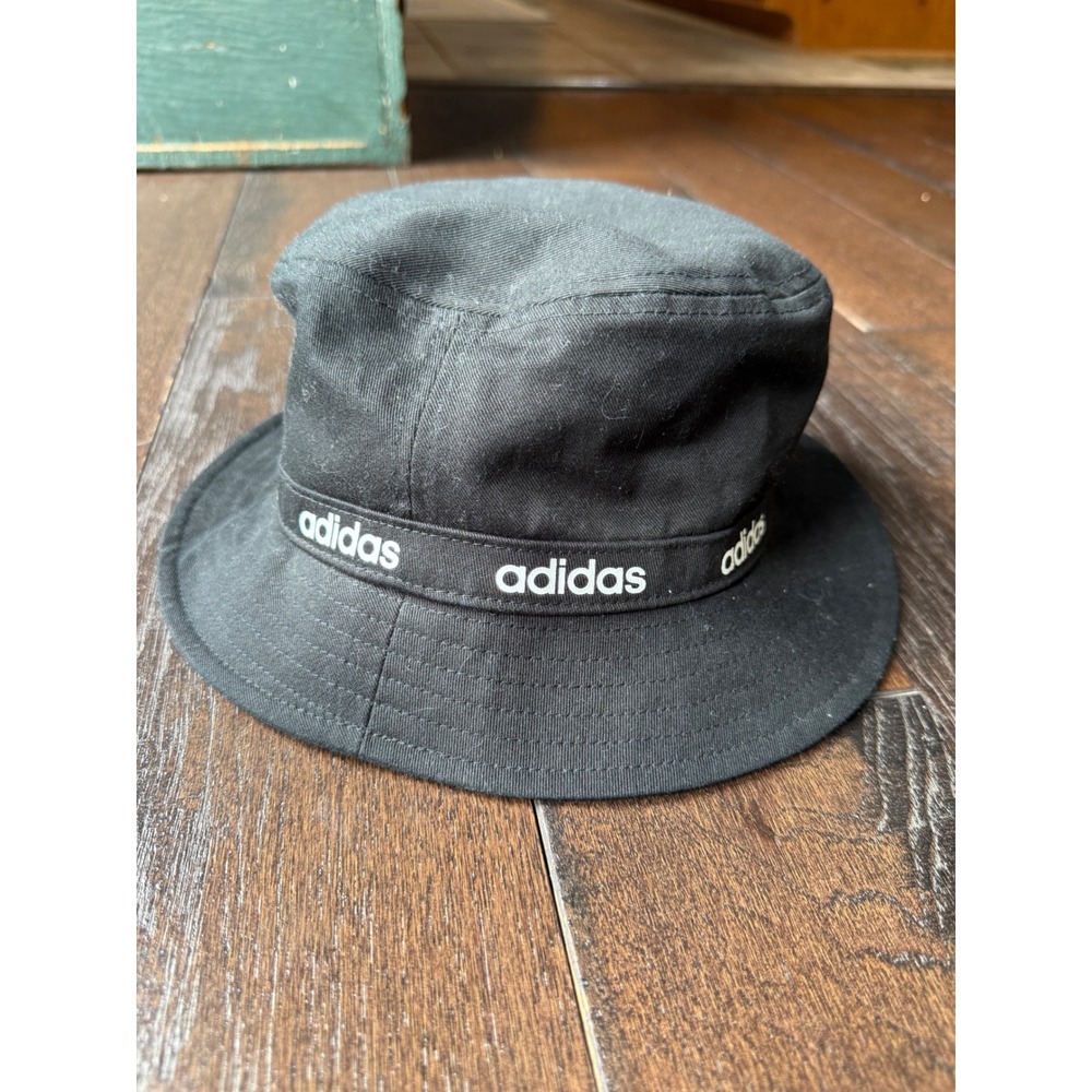 Adidas‎ Mens Black Bucket Hat Logo Tape Cotton Sun Cap RN 90288 beach vacation - Picture 2 of 6